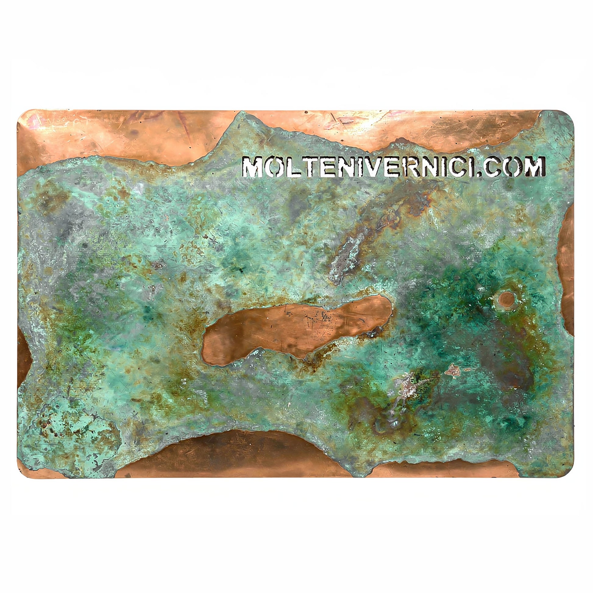 Variante colore Patina Venezia Rame Ossidato Verde con finitura ossidante e texture metallica spazzolata di Molteni Vernici