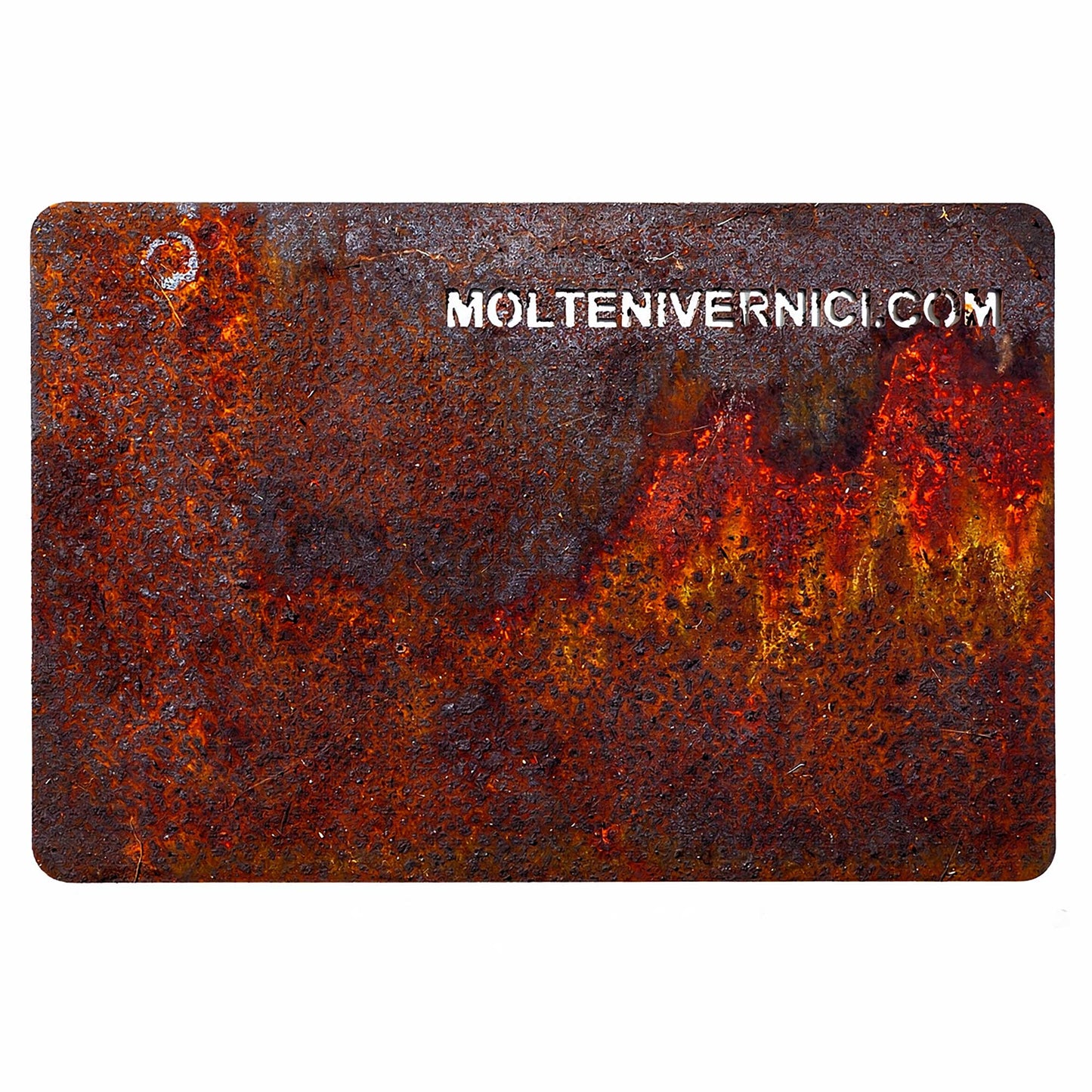 Variante colore Patina Roma Ferro Ossidato Rosso: finitura ossidato con effetto metallico rosso-arancio su Molteni Vernici