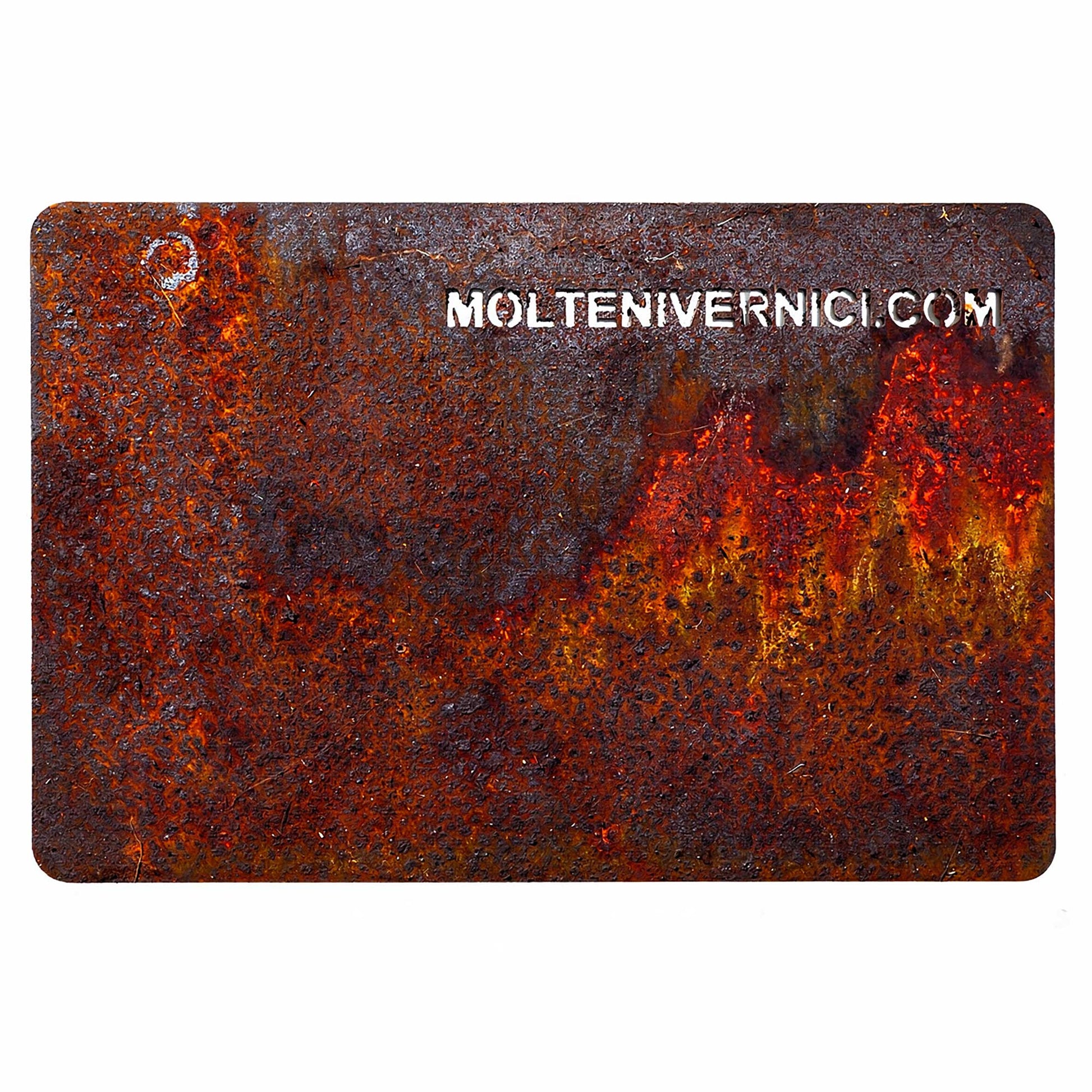 Variante colore Patina Roma Ferro Ossidato Rosso: finitura ossidato con effetto metallico rosso-arancio su Molteni Vernici