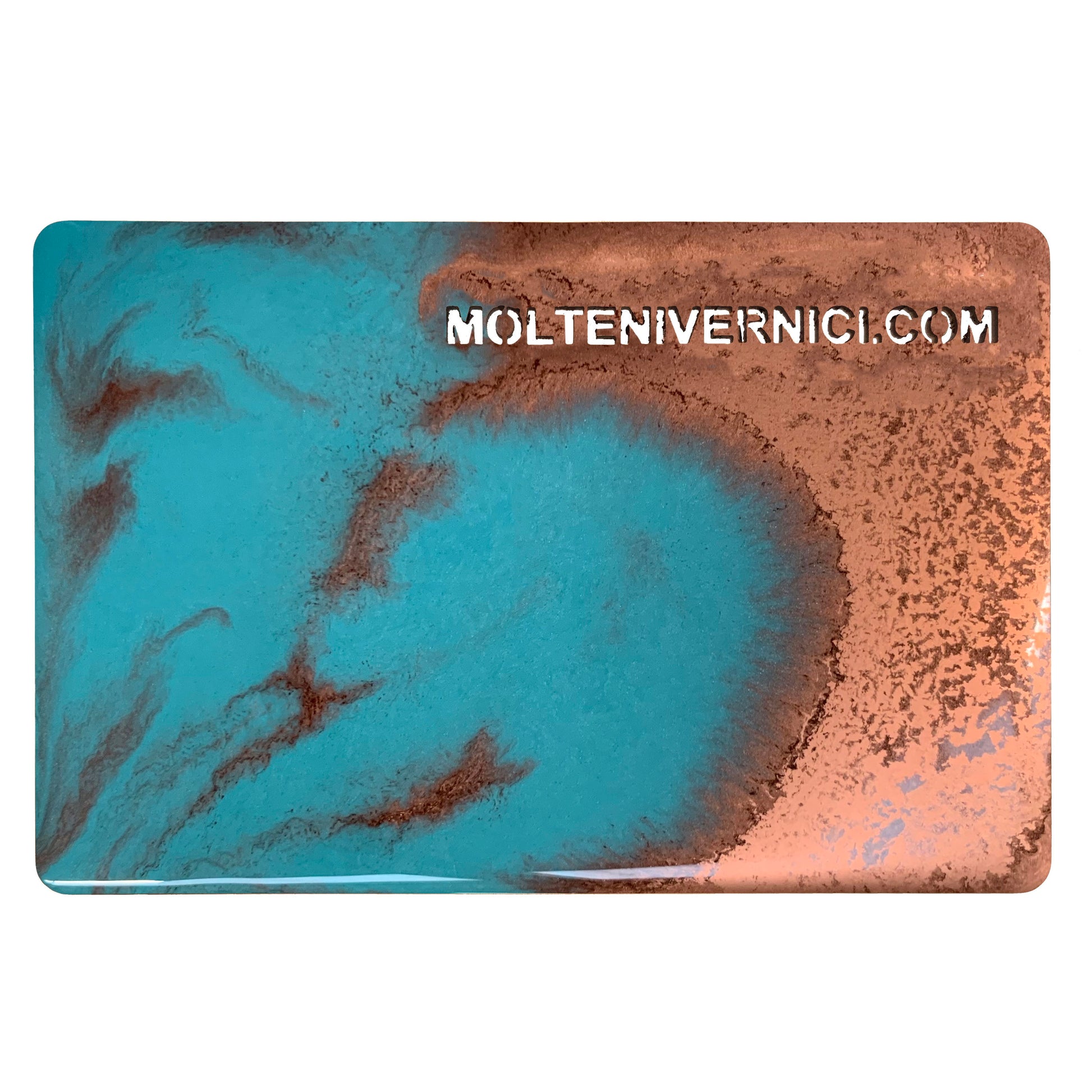 Variante colore WUNDAA™ COPPER WINTER LE con finitura ceramica liquida ossidato rame su turchese - Molteni Vernici