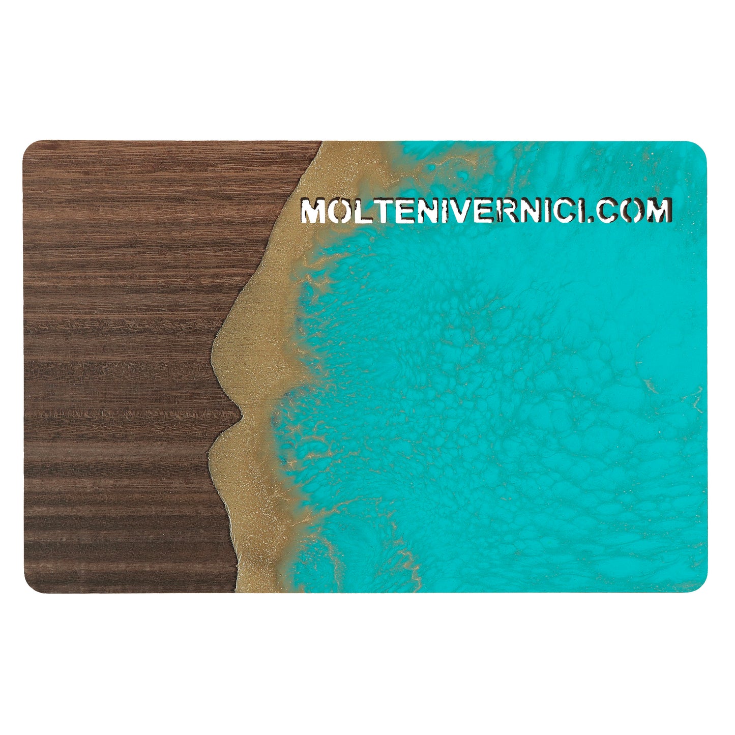 Variante colore WUNDAA Turchese Malachite con finitura ceramica liquida effetto ossidato metallico su legno - Molteni Vernici