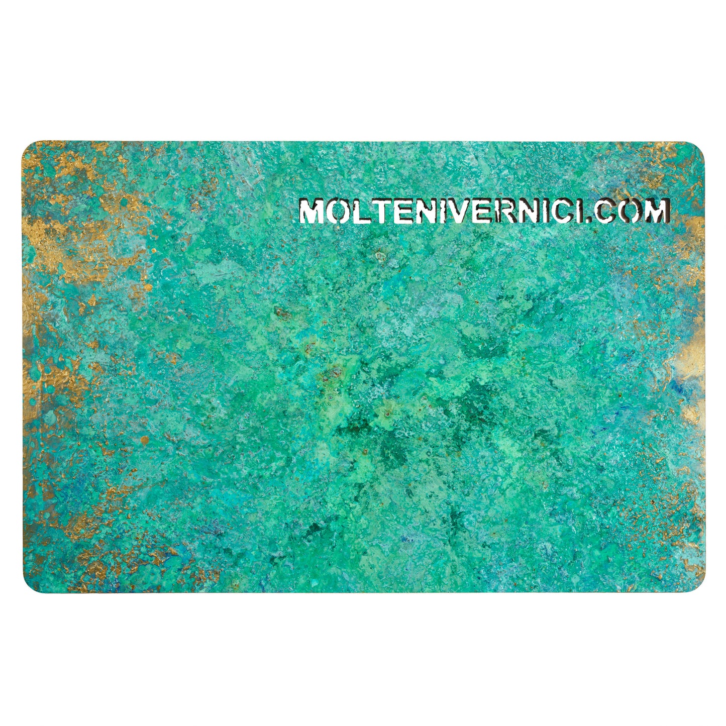 Variante colore Greenox con effetto verderame ossidato, finitura metallica e texture irregolare - Molteni Vernici