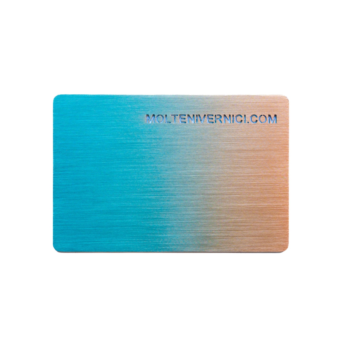 Variante colore Never Flame Topazia: finitura metallico spazzolato con sfumatura blu-arancio di Molteni Vernici