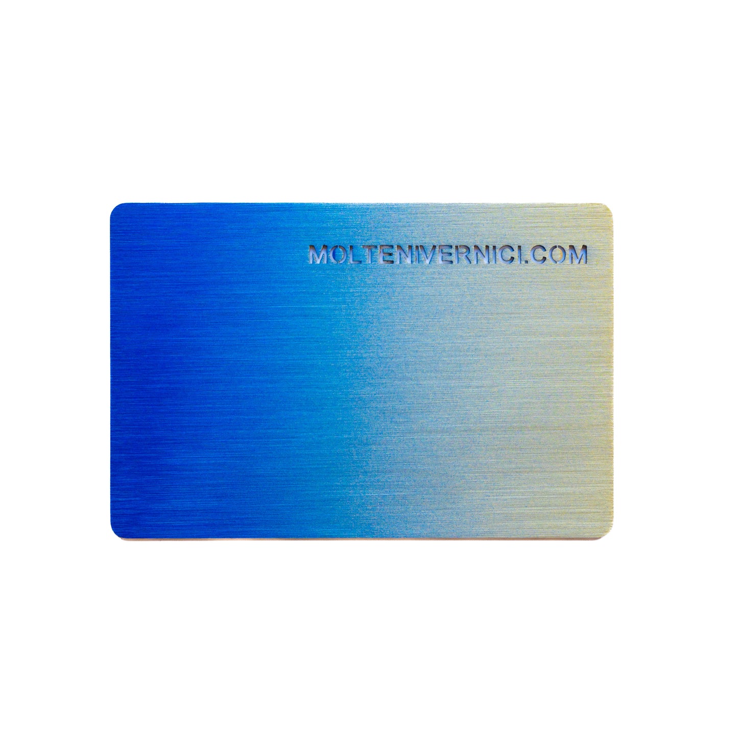 Variante colore Never Flame Aurum: finitura metallico fiammato sfumato da blu a oro, effetto spazzolato lucido - Molteni Vernici