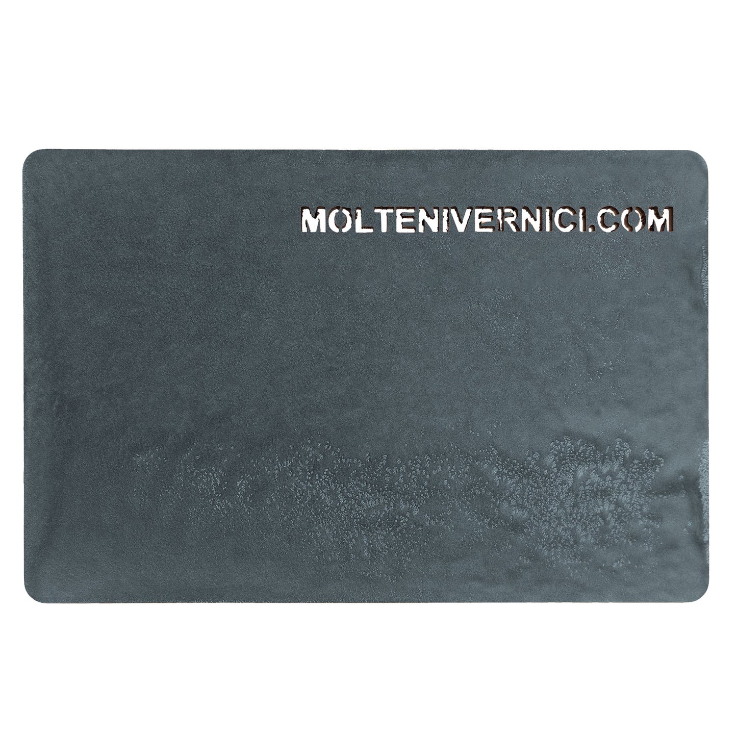 Variante colore Materico Calamina finitura effetto acidatura metalli con texture ossidato e riflessi grigio-blu Molteni Vernici